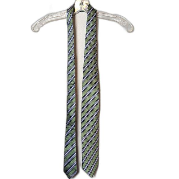 JZ Richards Men's Neck Tie All Silk Handmade In U.S.A 57" Green Blue Striped - Picture 1 of 5